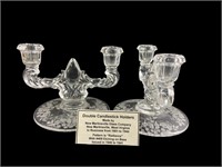 (2) Vintage Etched Double Candlestick Holders