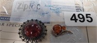 STERLING SILVER AMBER BROOCHES