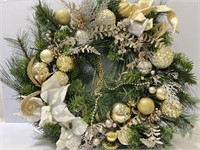 Silver and Gold faux light up Christmas wreath 22"