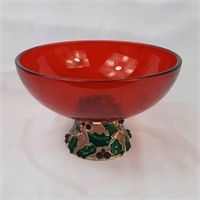 Teleflora red and metal Christmas pedestal bowl
