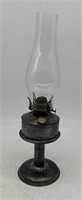 Antique Glass Hurricane Oil Lamp w/Pewter Base