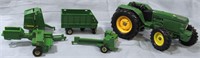 5 PC JOHN-DEER TOY TRACTOR SET WITH 4 ATTACHMENTS