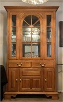 Vintage Keller Oak China Cabinet w/ Lighted Hutch