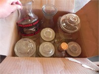 Box of Misc. Jars, Vase, Etc.