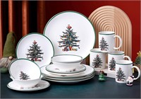 16 Piece Christmas Tree Dinnerware  Porcelain