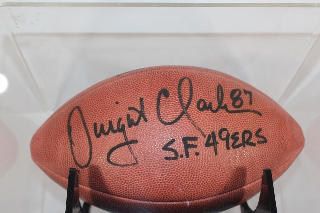 Dwight Clark Autographed Football and Case