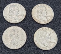 (4) 1948 Franklin 90% Silver Half Dollars