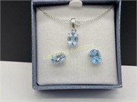 STERLING SILVER BLUE TOPAZ PENDANT AND EARRINGS