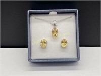 STERLING SILVER OVAL CITRINE PENDANT AND EARRINGS