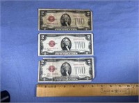 (3) 1928-D - $2 BILLS WITH RED SEAL ON LEFT SIDE