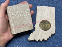 Limestone "Bible" & Indiana paperweights