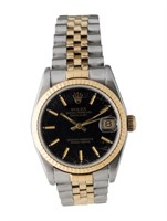 18k Gold Rolex Datejust Black Dial Watch 31mm