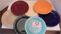 ASSORTMENT OF COLORFUL DINNER PLATES  ONE MARKED