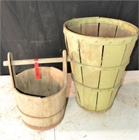 Vintage Well Water Bucket and Orchard Basket