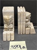 Vtg Mayan Style Marble Carved Stone Bookends