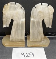 Vtg Marble Trojan Horse Head Chess Knight bookends