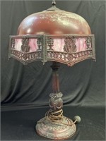 Cast Iron and Slag Glass Table Lamp