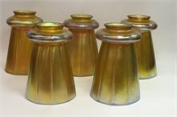 Set Of 5 Steuben Iridescent Glass Lamp Shades