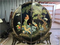 beautiful round Oriental screen w/ Fu Dogs
