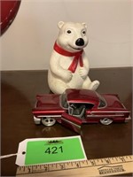 Coca-Cola bear + piggy bank + 58 Chevy model