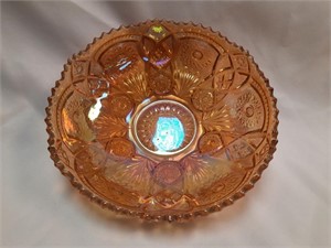 Marigold Carnival Glass Sawtooth Edge Bowl 9"