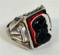 UNIQUE 1950'S STERLING DOUBLE CAMEO MEN'S RING