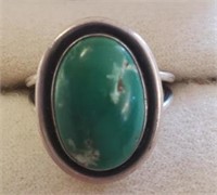 Ring, Green Turquoise?, Silver, About Size 7.25