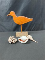 Wood Carved Seagull and Shells
