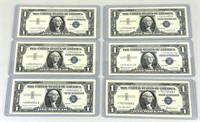 6 $1 Silver Certificates w/ Star Serial Numbers.