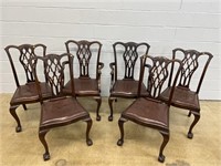 Set of 6 Mahogany Leather Seat Dining Chairs