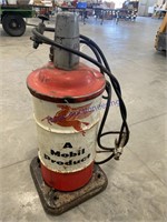 MOBIL GREASE BARREL W/ PUMP, ON ROLLING BASE
