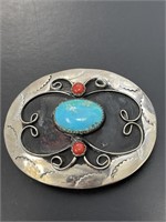 German Silver and Turquoise Belt Buckle