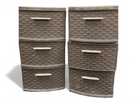 2 Brown Sterilite 3 Drawer Organizers