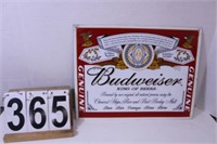 Budweiser Sign 12.5" T X 16" W