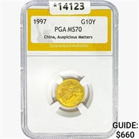 1997 China .0999oz Gold 10 Yuan PGA MS70