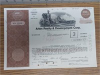 Arlen realty stock certificate