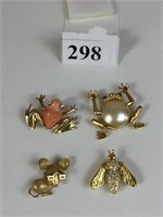 AVON MOUSE PIN TWO FROG PINS UNBRANDED BEE PIN