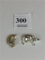 TWO CARALEE CAT PINS SILVER TONE AND GOLD TONE