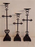 Trio of Fleur de Lis Iron Pillar Candle Holders