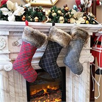 WEWILL 19'' Buffalo Plaid Christmas Stocking Decor