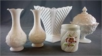 Vintage Milk Glass Vase and Candy Dish