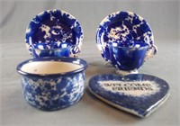 Vintage Handmade Pottery Blue Spill Pattern