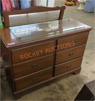 Vintage wooden six drawer dresser with mirror