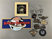 Harley Davidson Sign w/ Patches & Pinbacks