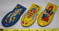 (3) Vintage Tin Litho Clicker Toys w/ US Metal Toy