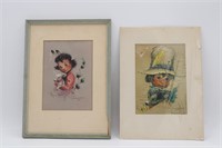 (2 ) Vintage Monteague Flagg Art Pieces