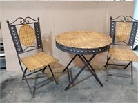 Folding Bistro Set W/ Wicker Tabletop & Seats