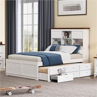 Full Platform Bed with Twin Size Trundle&3 Drawers