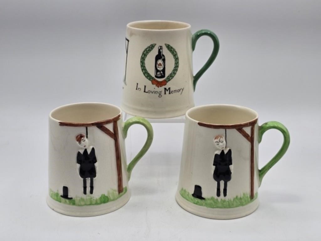 3 CARLTON WARE PILGRIM HANGING MAN MUGS