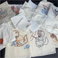 Lot of Flour Sack Towels Embroidered & Unfinished